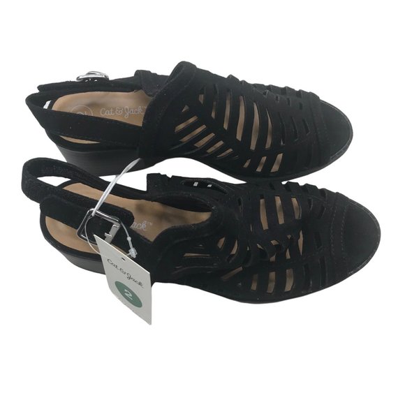 Cat And Jack Girl's Size 2 Open Toe Strap Shoes Black New With Tags - Picture 2 of 12